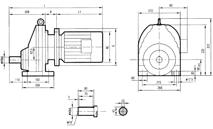 GRX87系列斜齒輪減速電機(jī)安裝結(jié)構(gòu)尺寸