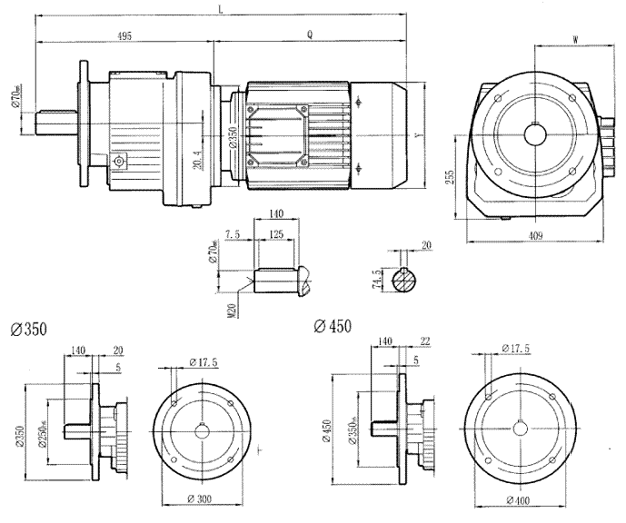 RCF107..型硬齒輪減速機(jī)安裝尺寸圖