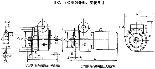 D型行星錐盤無級變速器ⅤC、ⅡC的外形及安裝尺寸