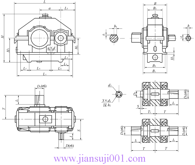 JPT型漸開線圓柱齒輪減速器型式及尺寸(JB/T10244-2001)