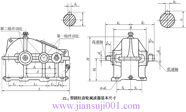 ZL2(Ⅱ1Ч2)型圓柱齒輪二級(jí)減速機(jī)外形及安裝尺寸