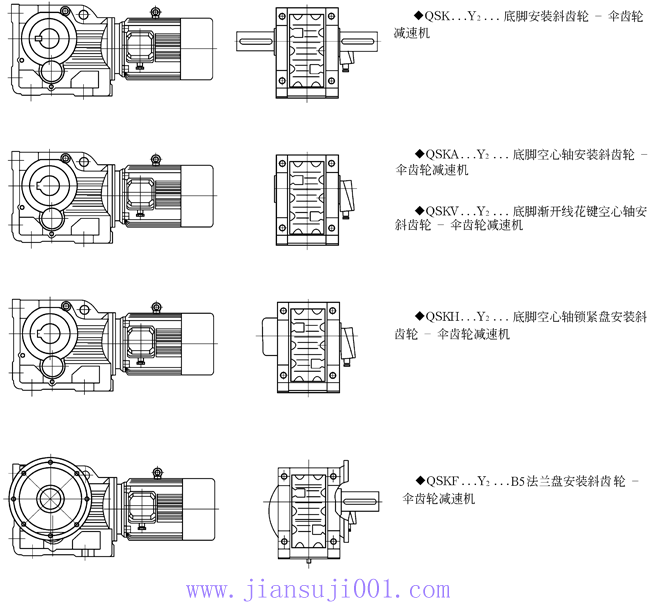 QSK系列斜齒輪—傘齒輪減速機結(jié)構(gòu)型式圖