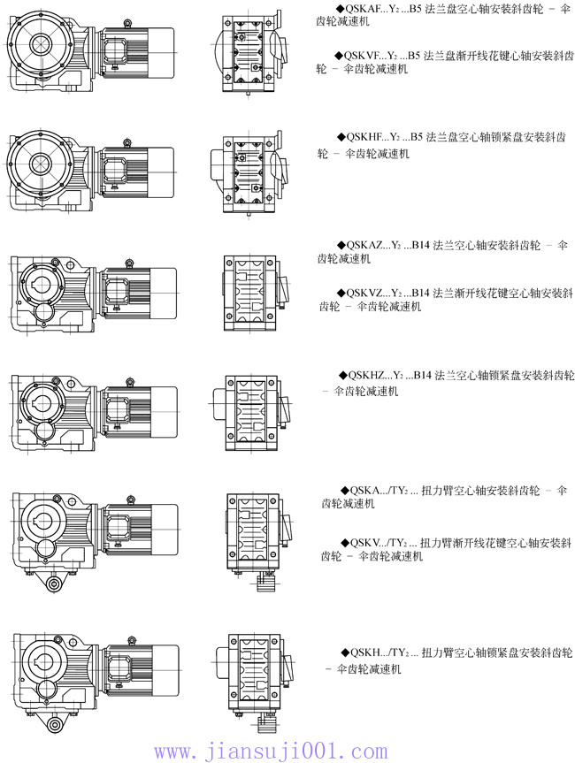 QSK系列斜齒輪—傘齒輪減速機結(jié)構(gòu)型式圖