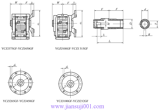 YCZJ100GF……系列斜齒輪-螺旋錐齒輪減速三相異步電動機外形及安裝尺寸