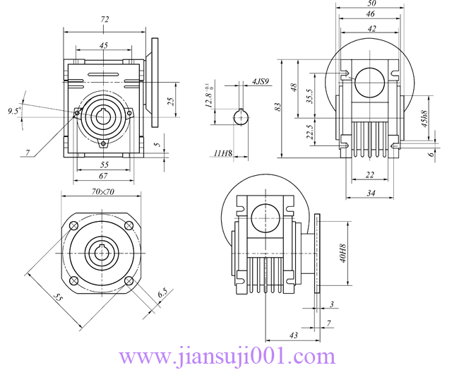 WWJ系列蝸桿減速器(WWJ025型尺寸圖)