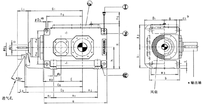 直交軸齒輪箱二級傳動臥式安裝(類型B2.H)