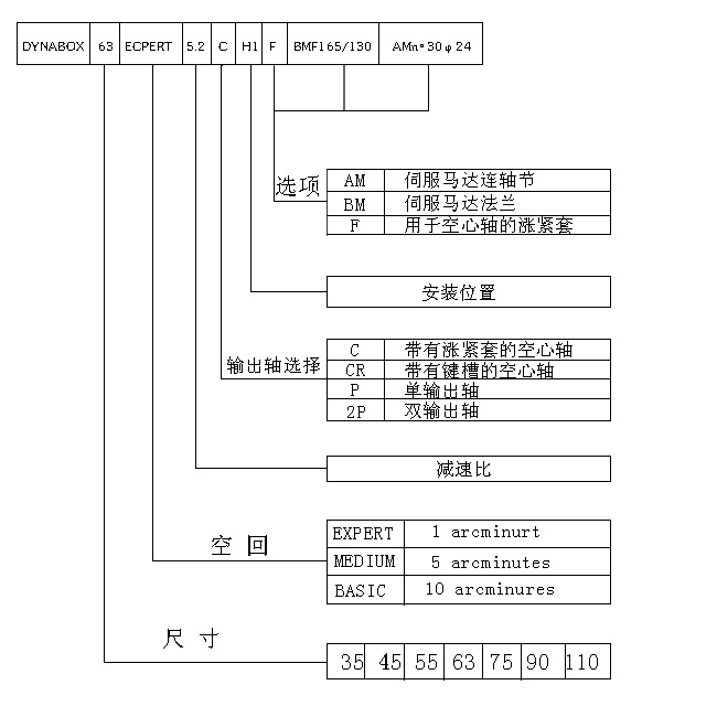 DYNABOX正交精密行星齒輪減速機標(biāo)記示例及安裝方式