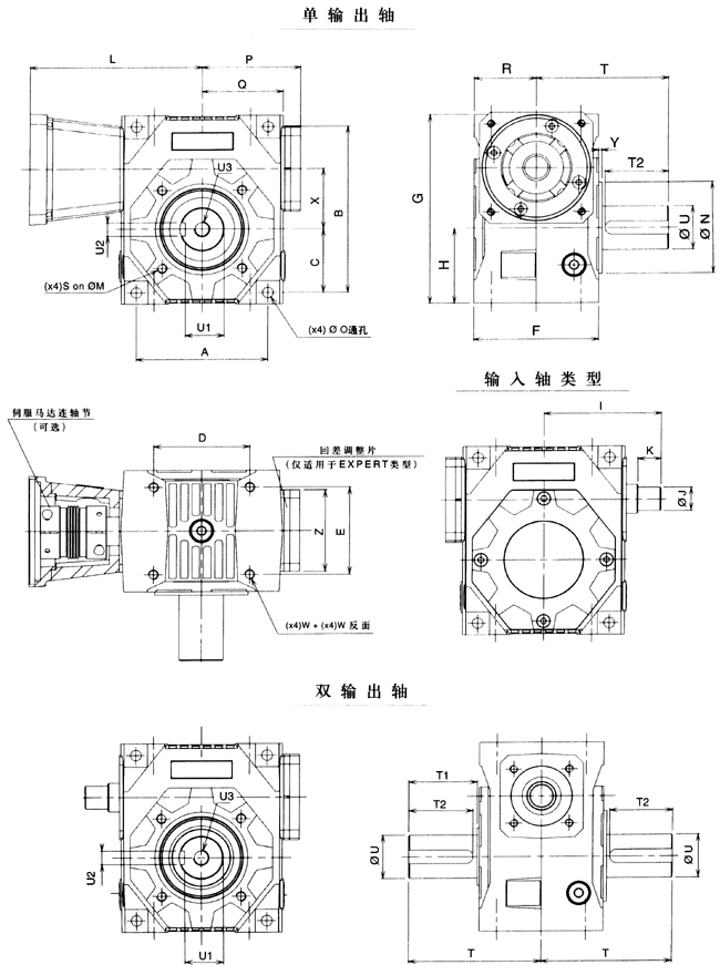DYNABOX正交精密行星齒輪減速機輸出軸型外形及安裝尺寸