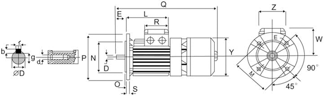 WYEJA系列制動(dòng)電動(dòng)機(jī)安裝及外型尺寸