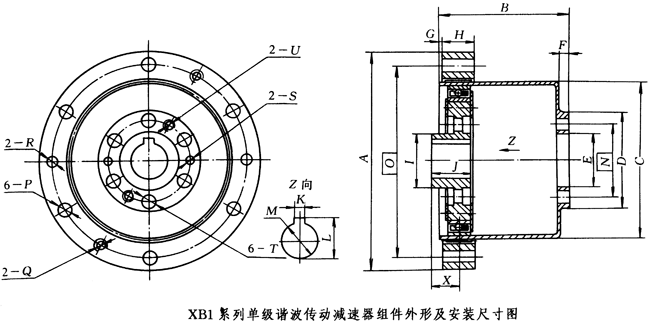 XB1單級(jí)諧波傳動(dòng)減速器組件外形及安裝尺寸