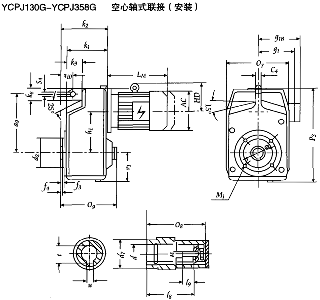 YCPJ130G-YCPJ358G 空心軸式聯(lián)接安裝及外形尺寸