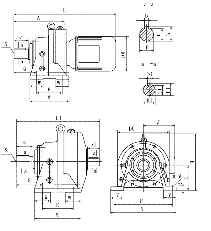 ZG系列鋼鐵公司專(zhuān)用行星擺線(xiàn)針輪減速機(jī)外形尺寸(單級(jí))