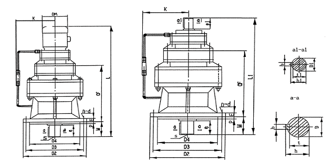 ZG系列鋼鐵公司專(zhuān)用行星擺線(xiàn)針輪減速機(jī)外形尺寸(雙級(jí))
