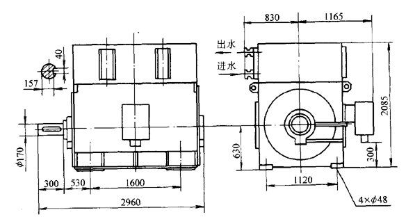 YD系列雙速三相異步電動機外形及安裝尺寸(6kV)