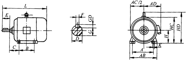 YTPS系列交流變頻調(diào)速三相異步電動機(jī)外形尺寸(H80~200mm)