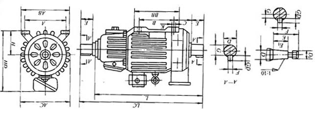 YZRF(YZRG)自帶風(fēng)機(管道通風(fēng))型起重及冶金用三相異步電動機外形尺寸